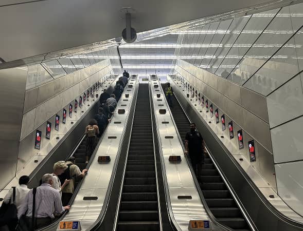 Mission 2025 advertising campaign at Bank Street underground station in London.